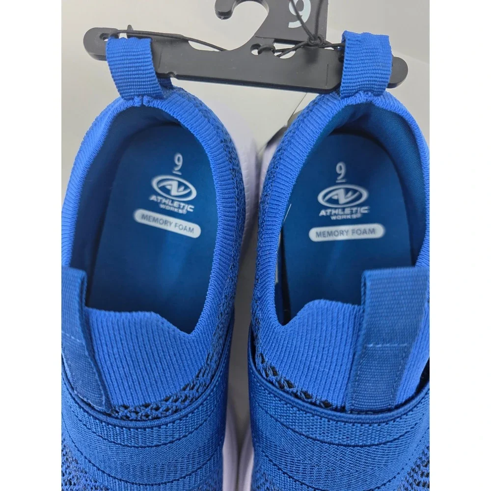 Athletic Works Mens Banded Flyknit Jogger Sneakers Blue Memory Foam‎ Shoes 9 NWT